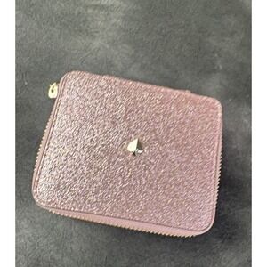 Kate Spade Pink Glitter Travel Jewelry Case Square Zip Organizer Pouch Compact